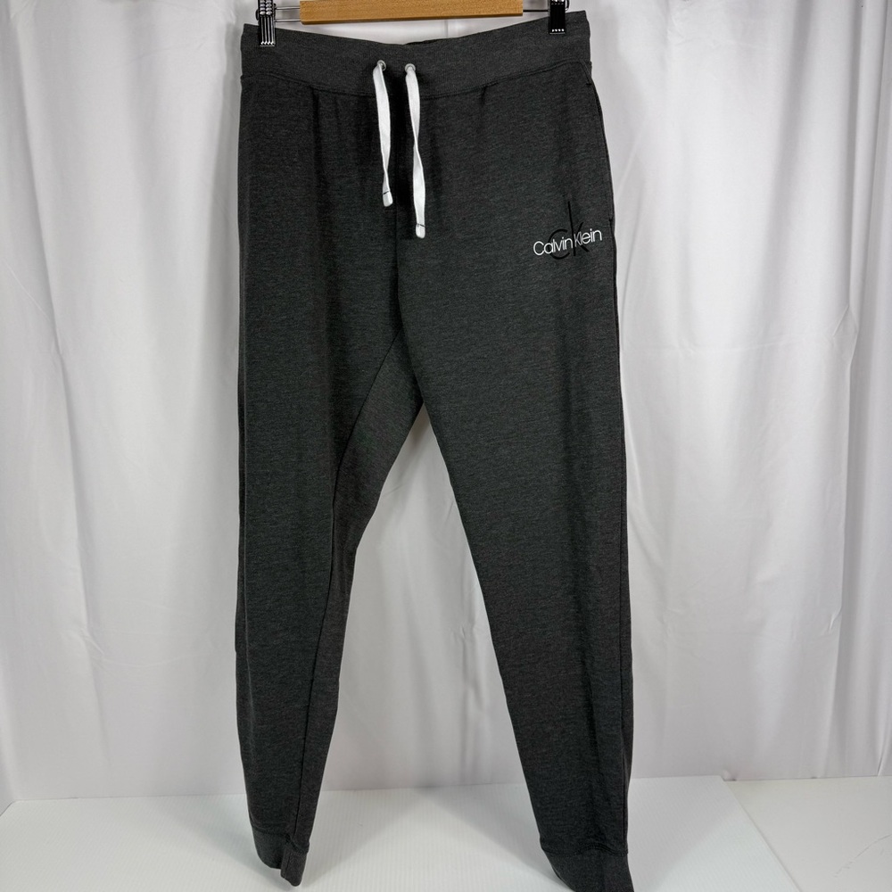 Calvin Klein Women's M Sweatpants Logo Spell Out Gray Pockets Drawstring 7004002